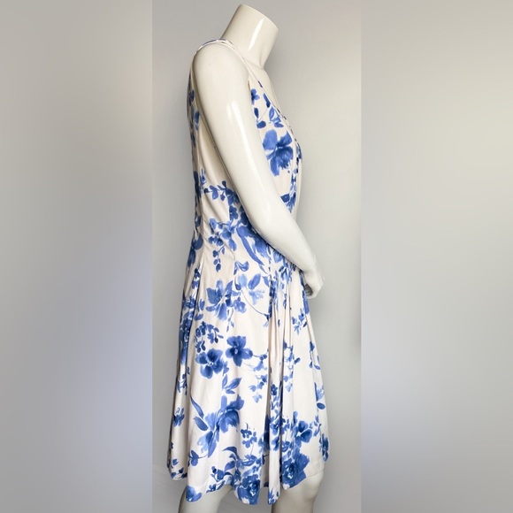 Lauren Ralph Lauren Blue Floral Dress Aline Career Wedding Cocktail Victorian 10 - Picture 7 of 11